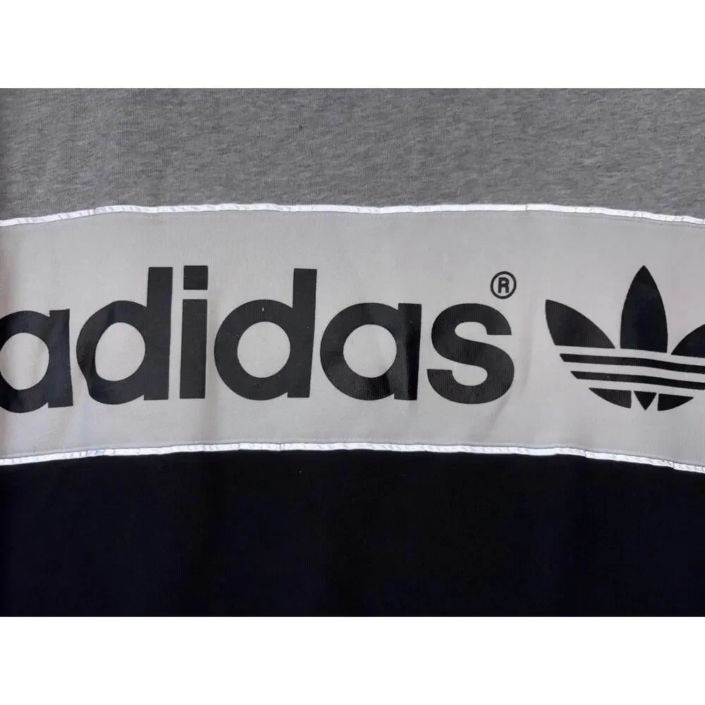 Adidas Sweatshirt Adult XL Gray Black Trefoil Logo Fleece Crewneck Streetwear - Picture 2 of 11